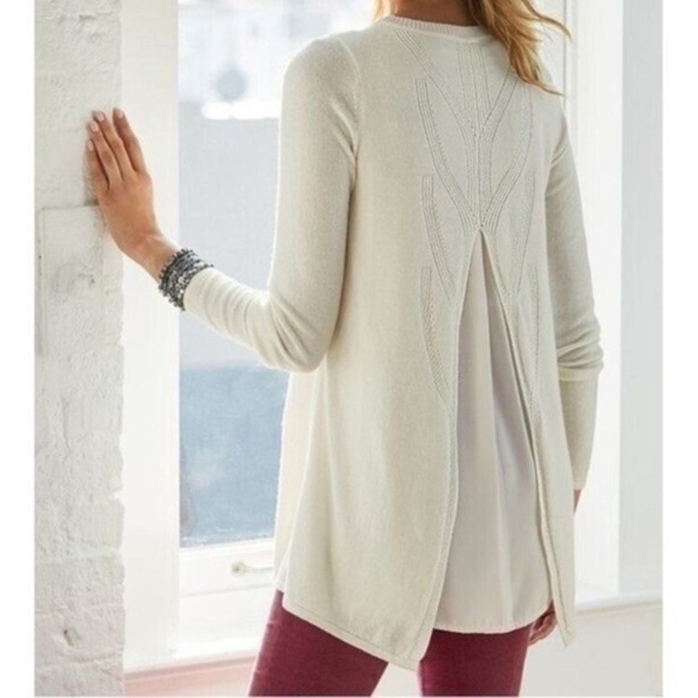 Soft Surroundings Cream White Sirena Sweater Sheer Flowy Back Size Large NWT